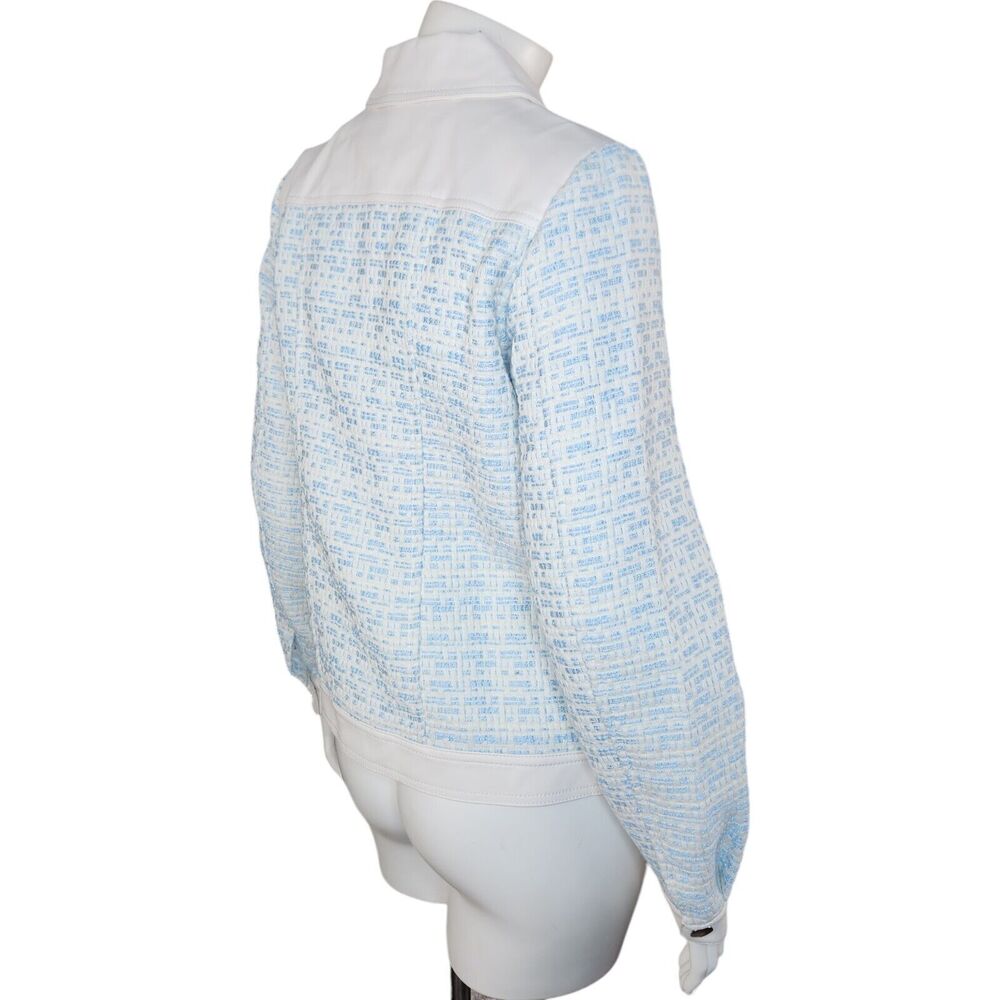 Dennis Basso Mixed Media Faux Leather and Tweed Jacket Light Blue Size 2‎ - Picture 10 of 16